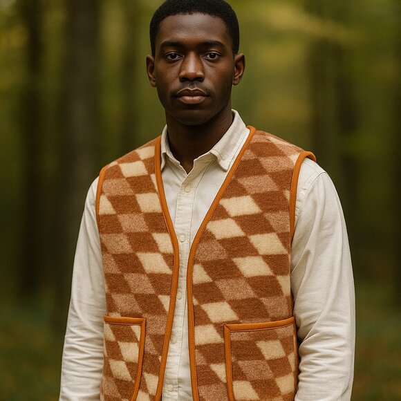 Upcycled Checkered Blanket Vest - Medium - Picture 5 of 5